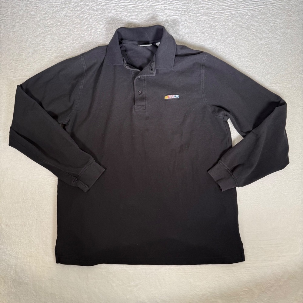 Munsingwear Mens Long Sleeve Polo Shirt Black NASCAR Embroidered Logo Size L